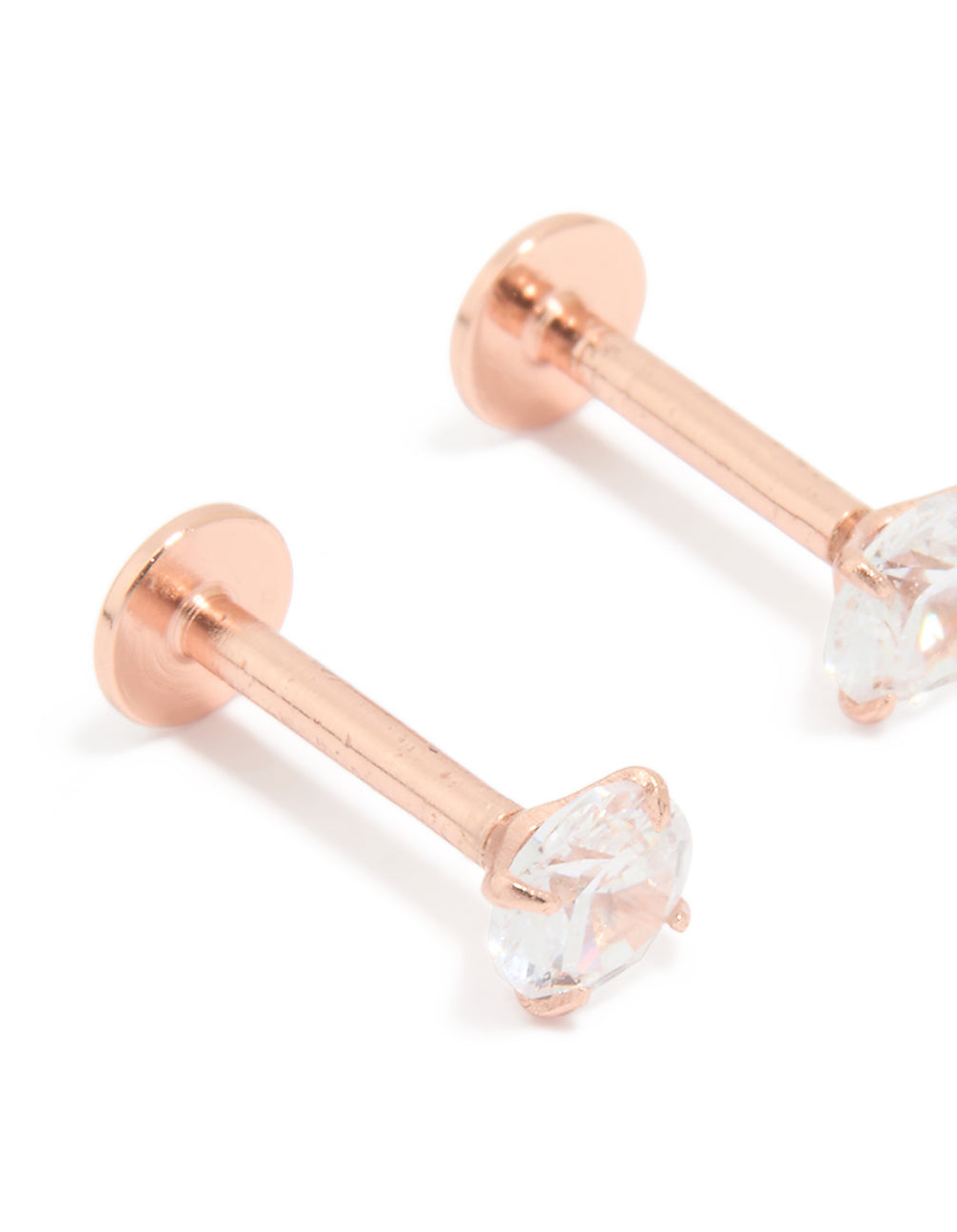 Rose Gold Plated Sterling Silver Cubic Zirconia Flat Back Studs