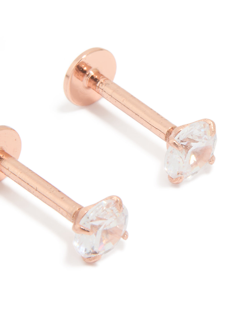 Rose Gold Plated Sterling Silver Cubic Zirconia Flat Back Studs