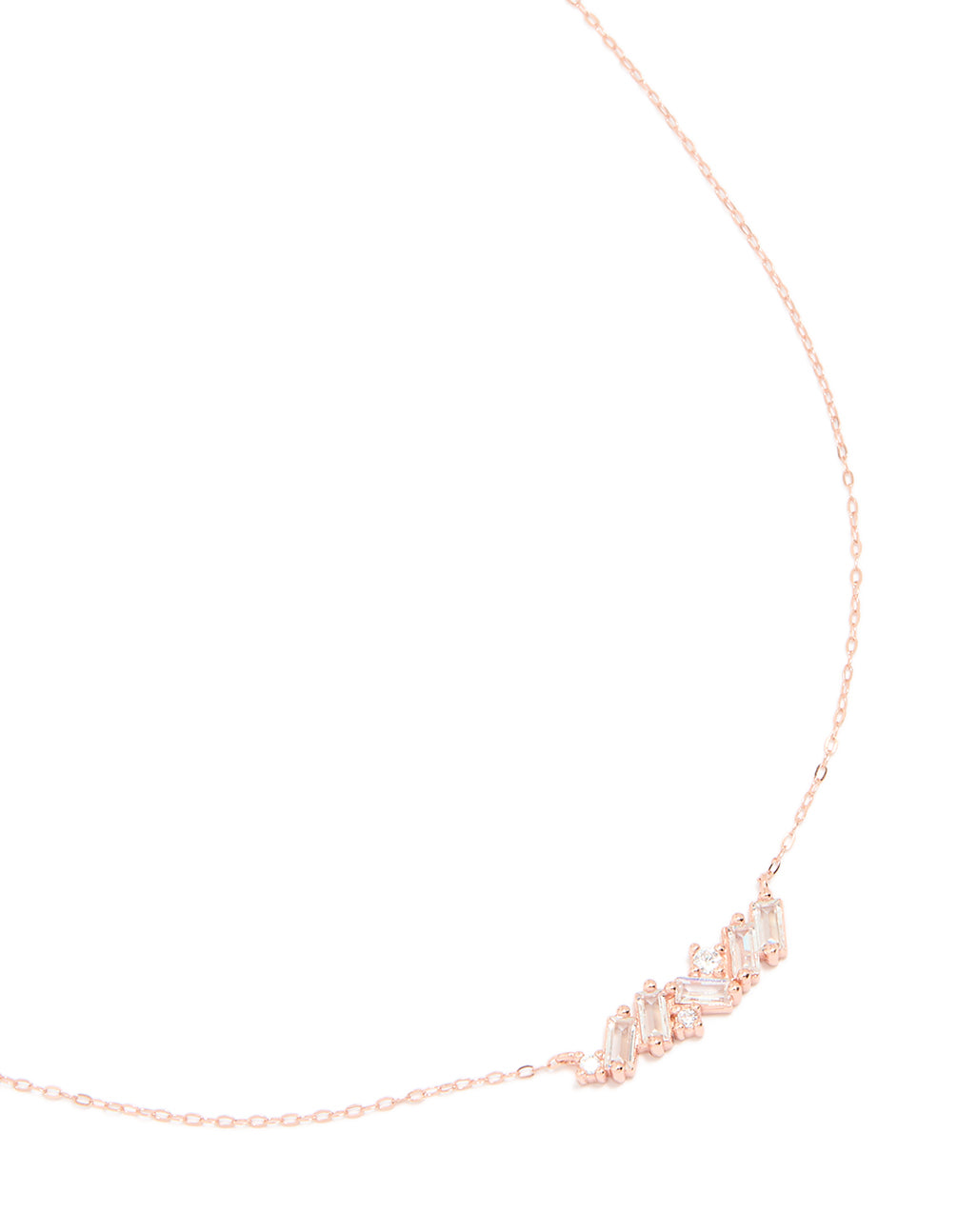 Rose Gold Plated Sterling Silver Cubic Zirconia Baguette Bar Necklace