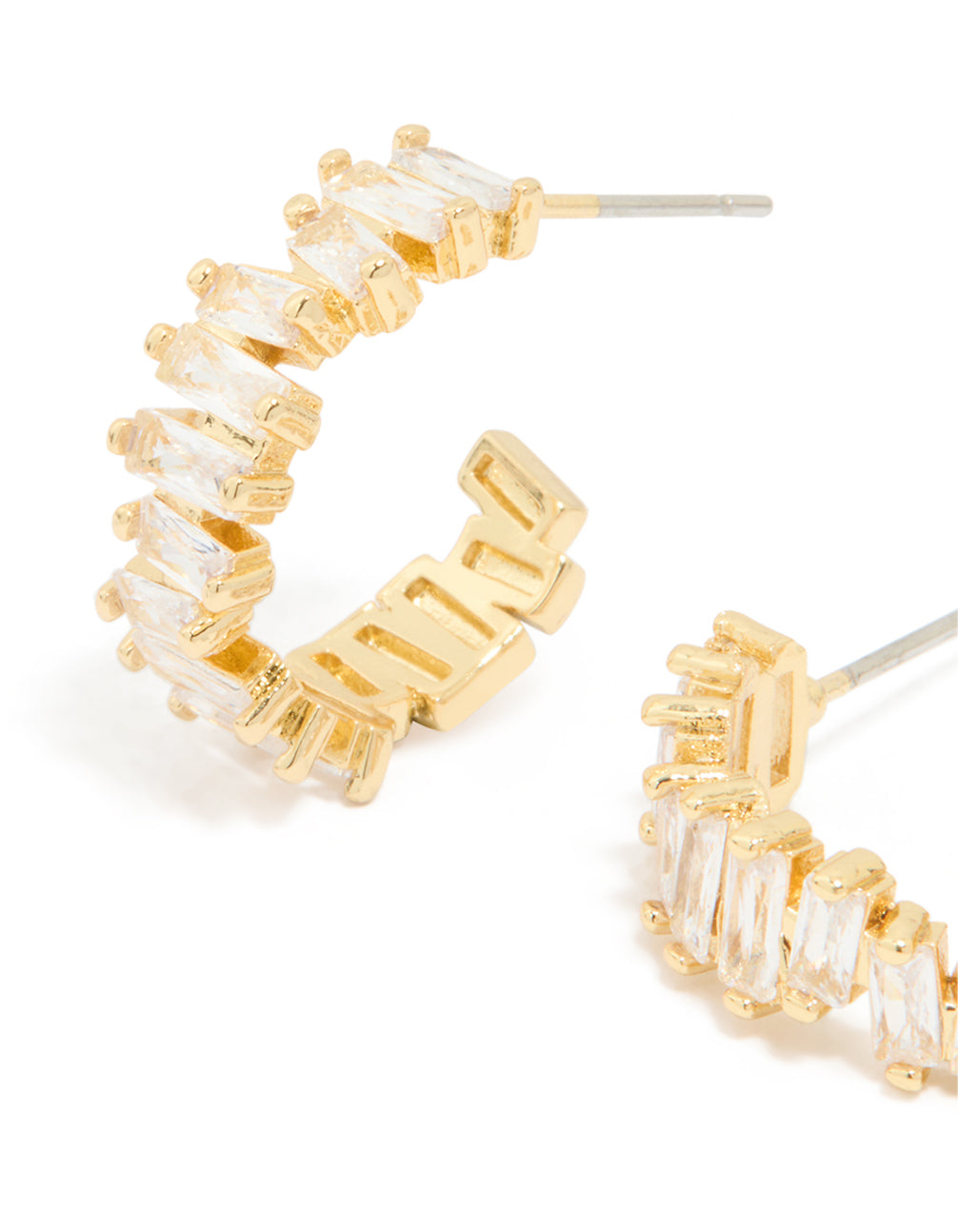 Gold Plated Organic Cubic Zirconia Baguette Hoop Earrings
