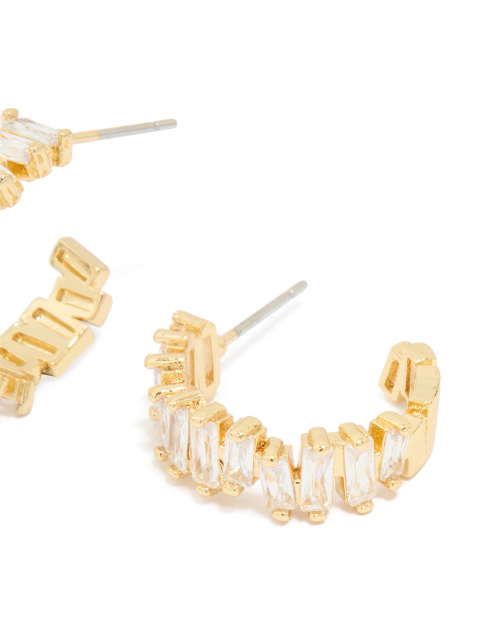 Gold Plated Organic Cubic Zirconia Baguette Hoop Earrings