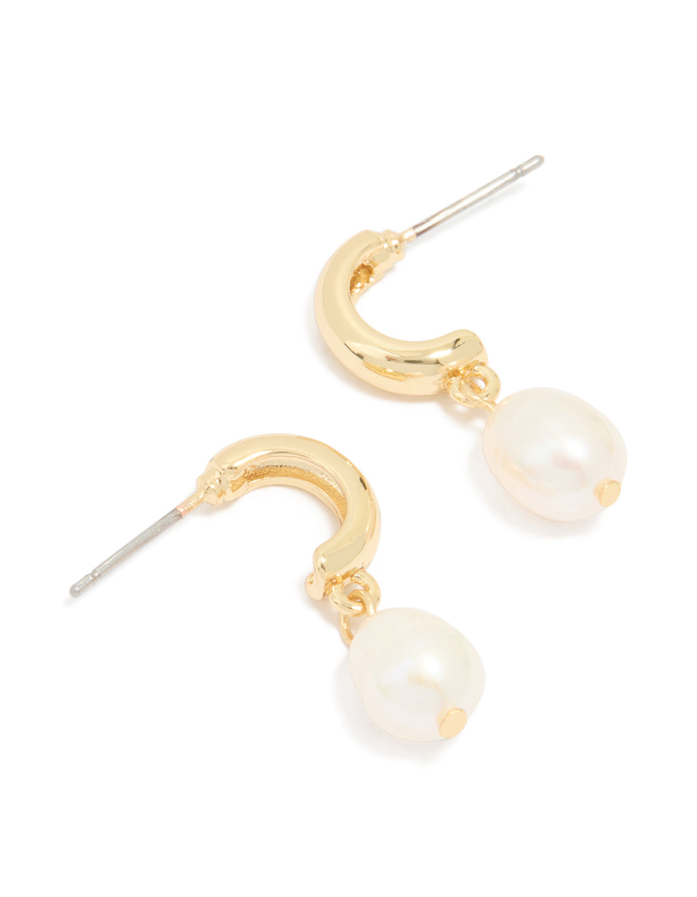 Gold Plated Freshwater Pearl Drop Huggie Earrings