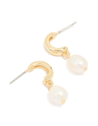 Gold Plated Freshwater Pearl Drop Huggie Earrings - link has visual effect only