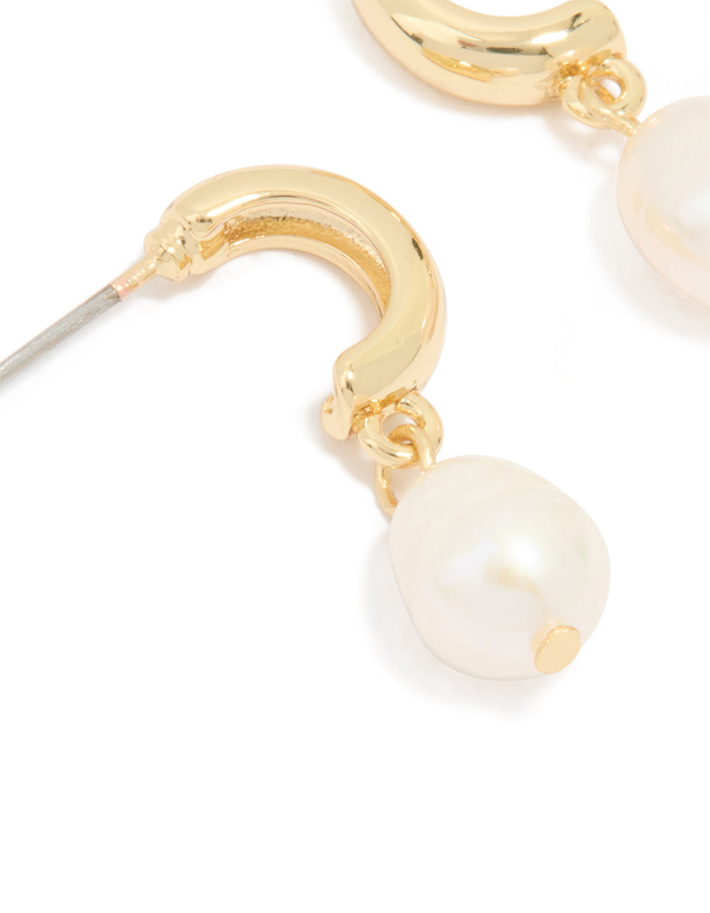 Gold Plated Freshwater Pearl Drop Huggie Earrings