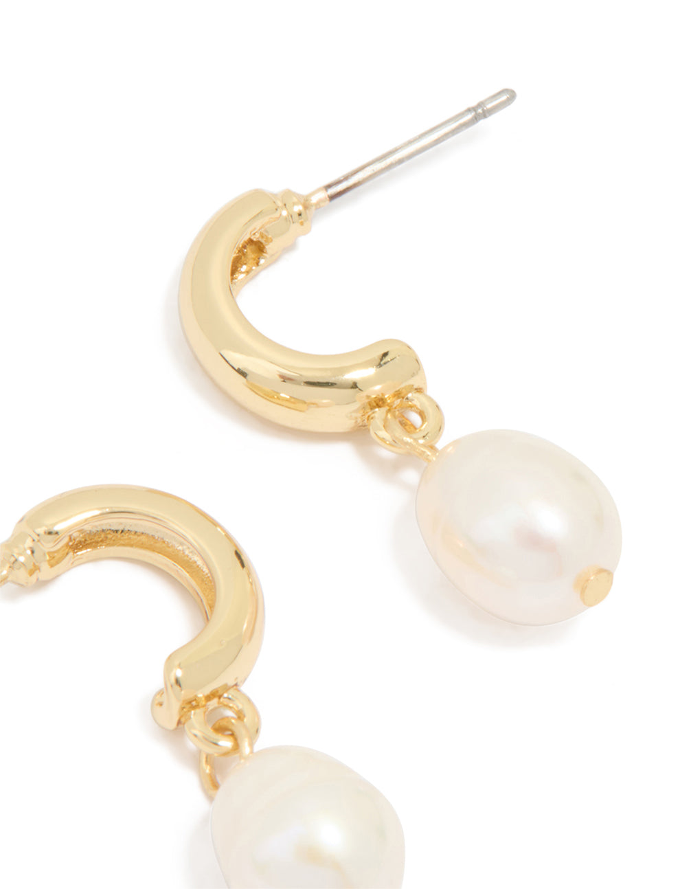 Gold Plated Freshwater Pearl Drop Huggie Earrings