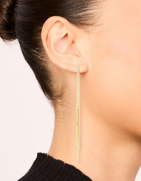 Gold Plated Diamante Snake Chain Front Back Earrings