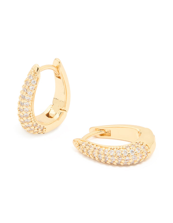 Gold Plated Cubic Zirconia Pavé Oval Hoop Earrings