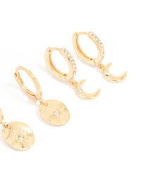 Gold Plated Diamante Celestial Huggie Earrings 3-Pack - link has visual effect only