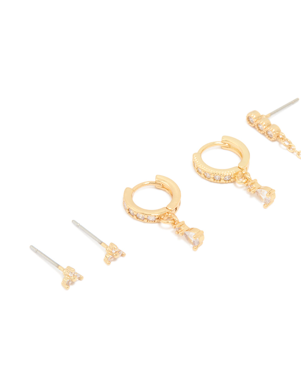 Gold Plated Cubic Zirconia & Dainty Pearl Earrings 4-Pack