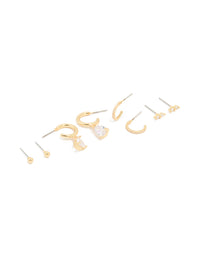 Gold Plated Cubic Zirconia Dainty Stud & Huggie Earrings 4-Pack - link has visual effect only