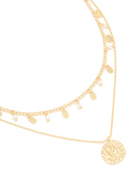 Gold Plated Pearl Charm & Molten Layered Necklace - link has visual effect only
