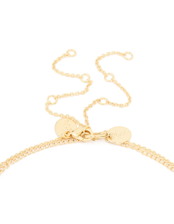 Gold Plated Pearl Charm & Molten Layered Necklace