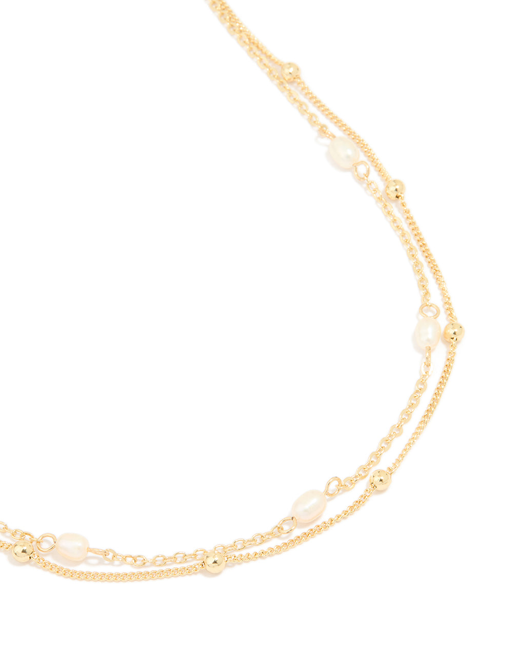 Gold Plated Freshwater Pearl & Ball Layered Necklace