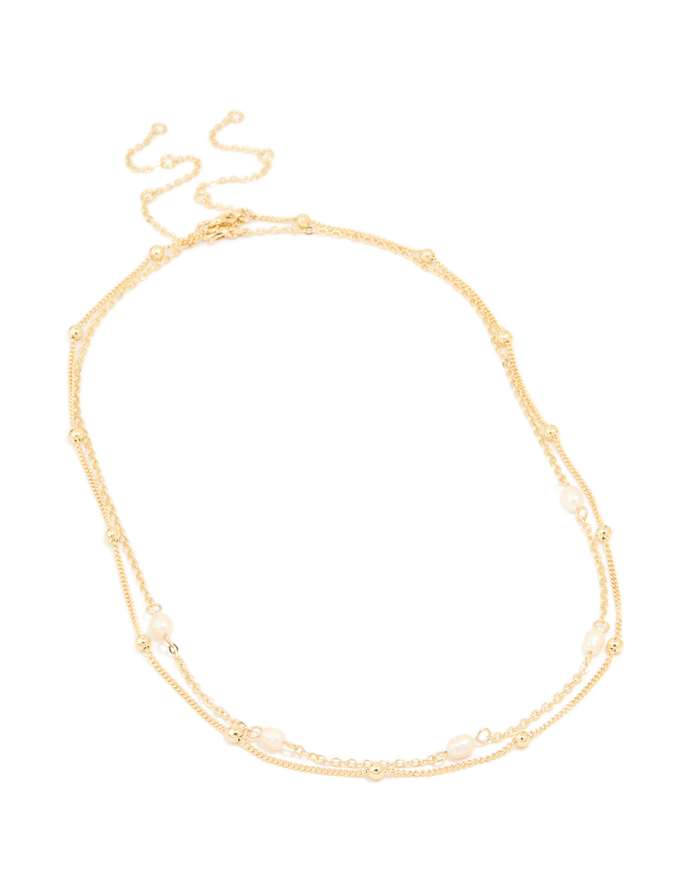 Gold Plated Freshwater Pearl & Ball Layered Necklace