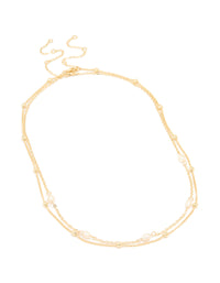 Gold Plated Freshwater Pearl & Ball Layered Necklace - link has visual effect only