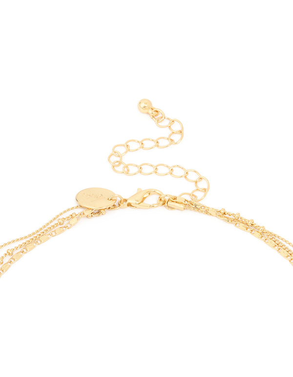 Gold Plated Fine Beaded & Disc Layered Necklace