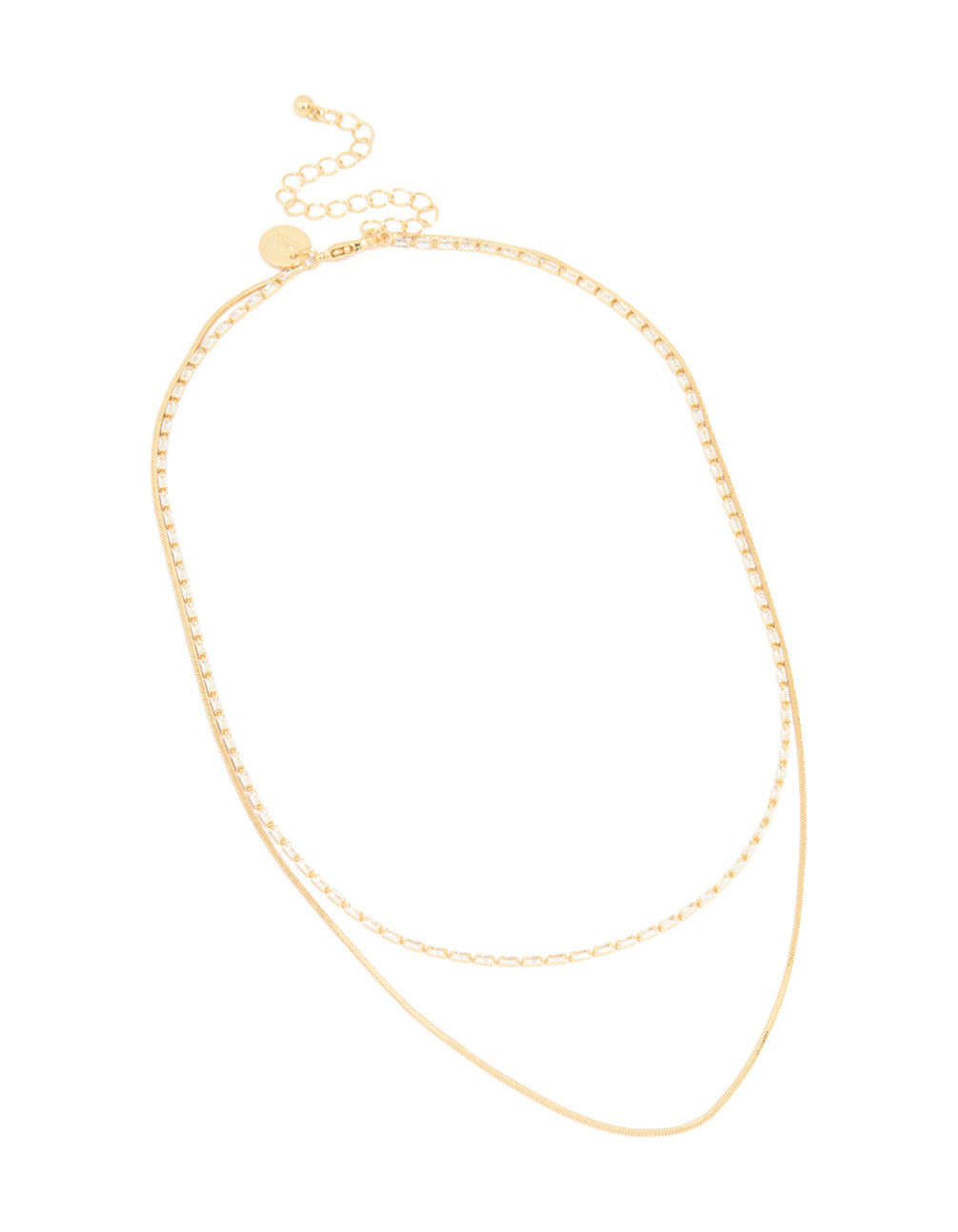 Gold Plated Cubic Zirconia Dainty Baguette Layered Necklace