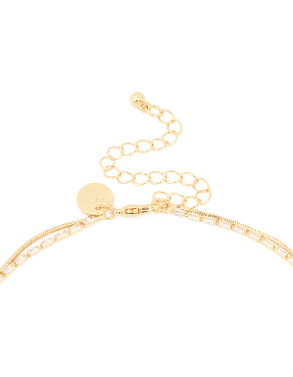 Gold Plated Cubic Zirconia Dainty Baguette Layered Necklace