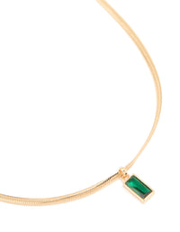 Gold Plated Green Cubic Zirconia Baguette Pendant Necklace - link has visual effect only