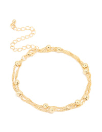 Gold Plated Ball & Chain Layered Bracelet - link has visual effect only