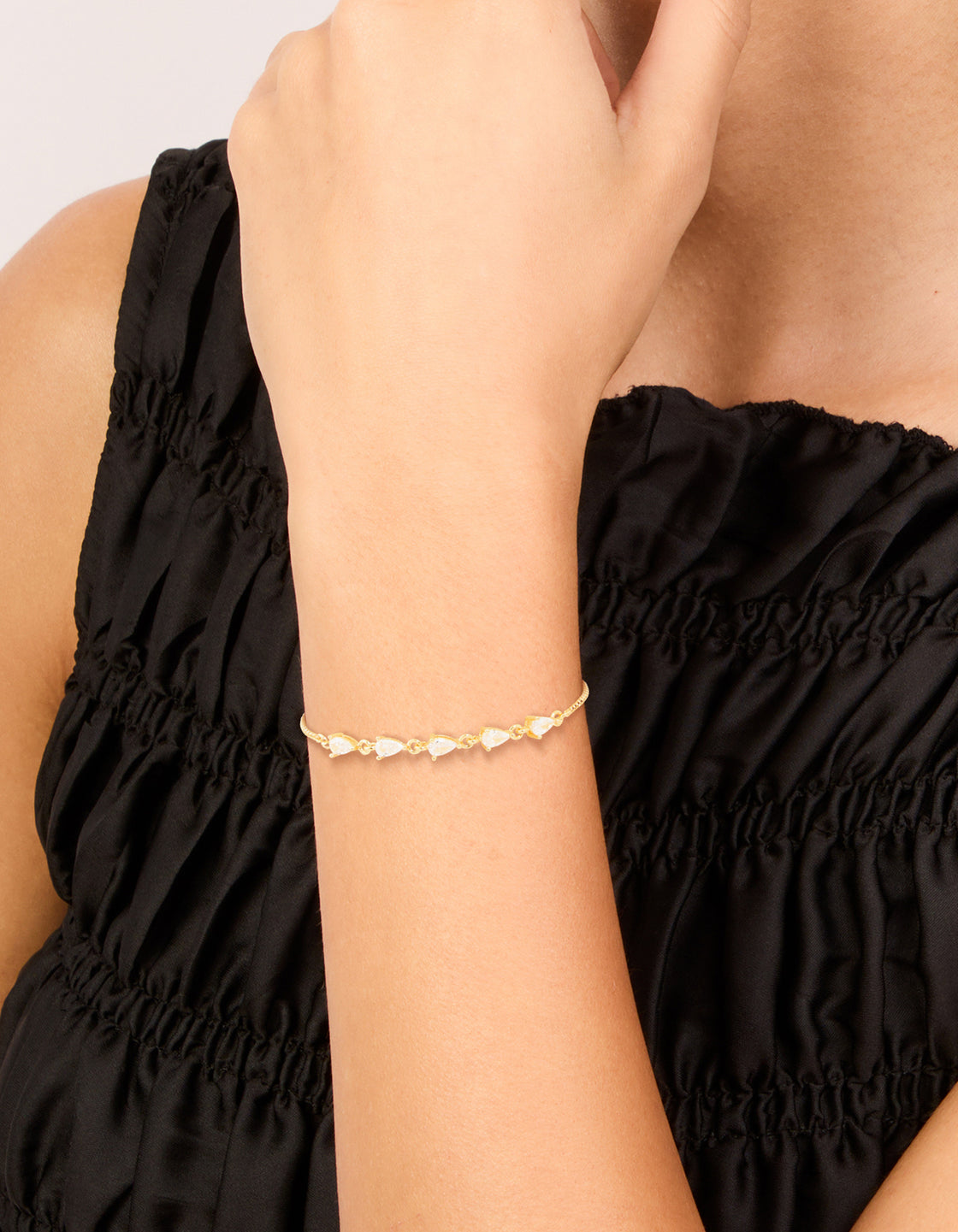 Gold Plated Cubic Zirconia Teardrop Toggle Bracelet