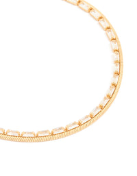 Gold Plated Cubic Zirconia Baguette & Chain Layered Bracelet - link has visual effect only