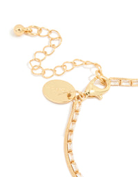 Gold Plated Cubic Zirconia Baguette & Chain Layered Bracelet - link has visual effect only