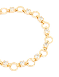 Gold Plated Cubic Zirconia Alternating Round Link Bracelet - link has visual effect only
