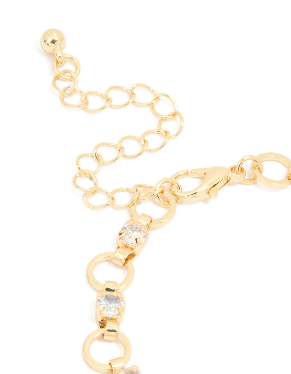Gold Plated Cubic Zirconia Alternating Round Link Bracelet