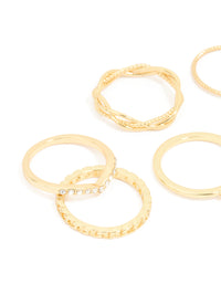 Gold Plated Diamante Twisted V Rings 6-Pack - link has visual effect only