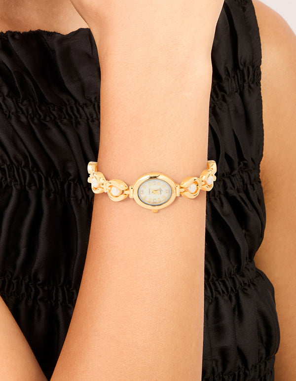 Gold Pearl Band Watch