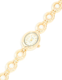 Gold Pearl Band Watch - link has visual effect only