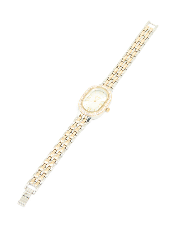 Mixed Metals Diamante Medium Oval Watch