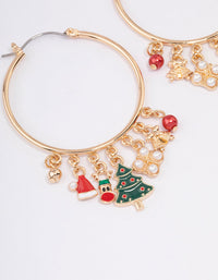 Gold Bell & Santa Hat Charm Hoop Earrings - link has visual effect only