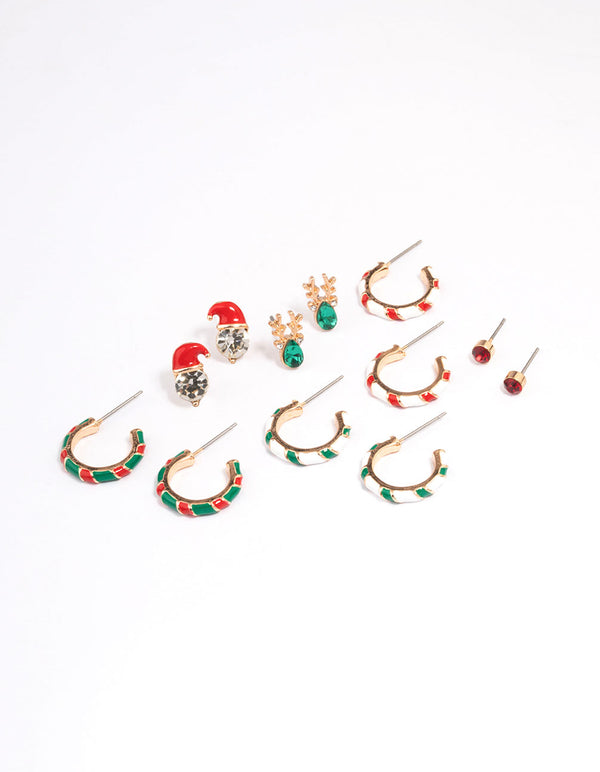 Gold Candy Cane Earrings 6-Pack