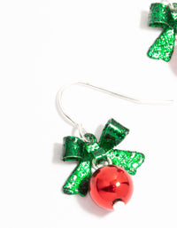 Silver Green Bow & Red Bell Drop Earrings - link has visual effect only