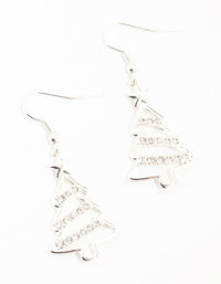 Silver Diamante Festive Tree Outline Drop Earrings - link has visual effect only