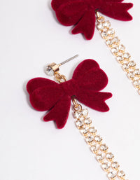 Gold Burgundy Velvet Bows & Diamante Cup Chain Drop Earrings - link has visual effect only