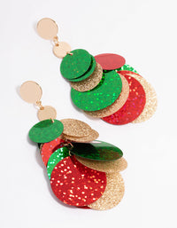 Gold Red Green & Gold Glittery Sequin Disc Earrings - link has visual effect only
