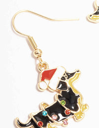 Gold Festive Dachshund Do With A Santa Hat Earrings - link has visual effect only