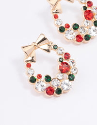 Gold Multicoloured Diamante Wreath With Gold Bow Stud Earrings - link has visual effect only