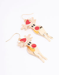 Gold Red Nosed Reindeer Drop Earrings - link has visual effect only