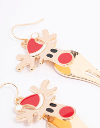 Gold Red Nosed Reindeer Drop Earrings - link has visual effect only