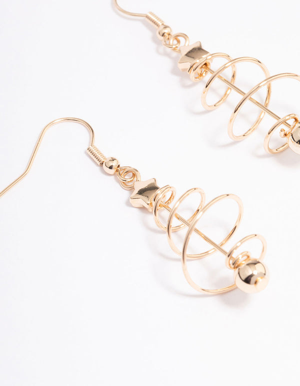 Gold Spiral Festive Tree Earrings