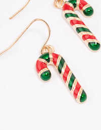 Gold Green & Red Enamel Candy Cane Earrings - link has visual effect only