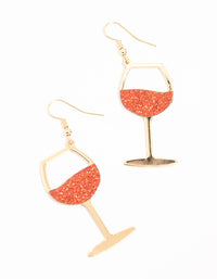 Gold Red Wine Glass Drop Earrings - link has visual effect only