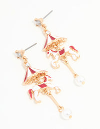 Gold Pearl Carousel Horse Drop Earrings - link has visual effect only