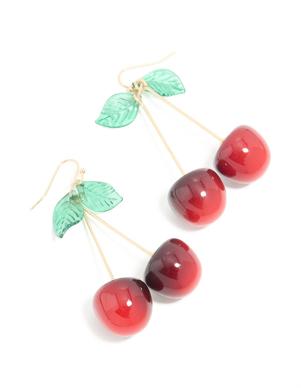 Gold Acrylic Cherry Drop Earrings