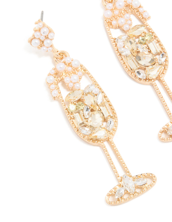 Gold Diamante Pearl Wine Earrings