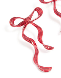 Red Coated Metal Dangle Bow Stud Earrings - link has visual effect only